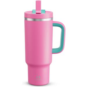 ENCOOL 40 oz Tumbler with Handle and Straw: Stainless Steel Insulated Tumbler Keeps Cold for 24 Hours, Leakproof Travel Cup Fits in Cup Holder and BPAFree,Light Crimson