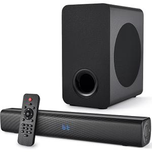 Sound Bar Speakers Bluetooth Wireless, TV Speakers Sound Bar Subwoofer, Home Theater Surround Sound Bar HDMI(ARC) Optical AUX USB 2.1ch Home Audio Sound System TV PC Wall Mount, Ebblack