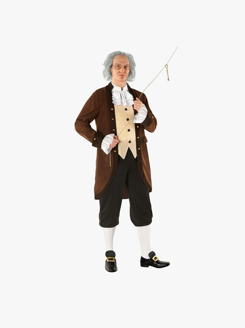 Morph Benjamin Franklin Costume With Wig Founding Fathers Costume Adult Colonial Outfit Men Ben Franklin Outfit Men Brown Size M