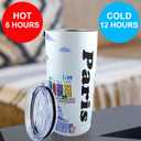 City Themed Artwork Tumbler Collection - Designed in the USA - 20oz Vacuum Insulated Tumbler with Lids - Stainless Steel Coffee Travel Mug with, Cup for Hot Cold Drinks (Paris)
