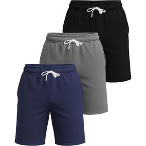 Real Essentials 3 Pack: Men's Cotton 7" French Terry Lounge Sweat Shorts Sleep Casual Shorts Pockets (Big & Tall), S