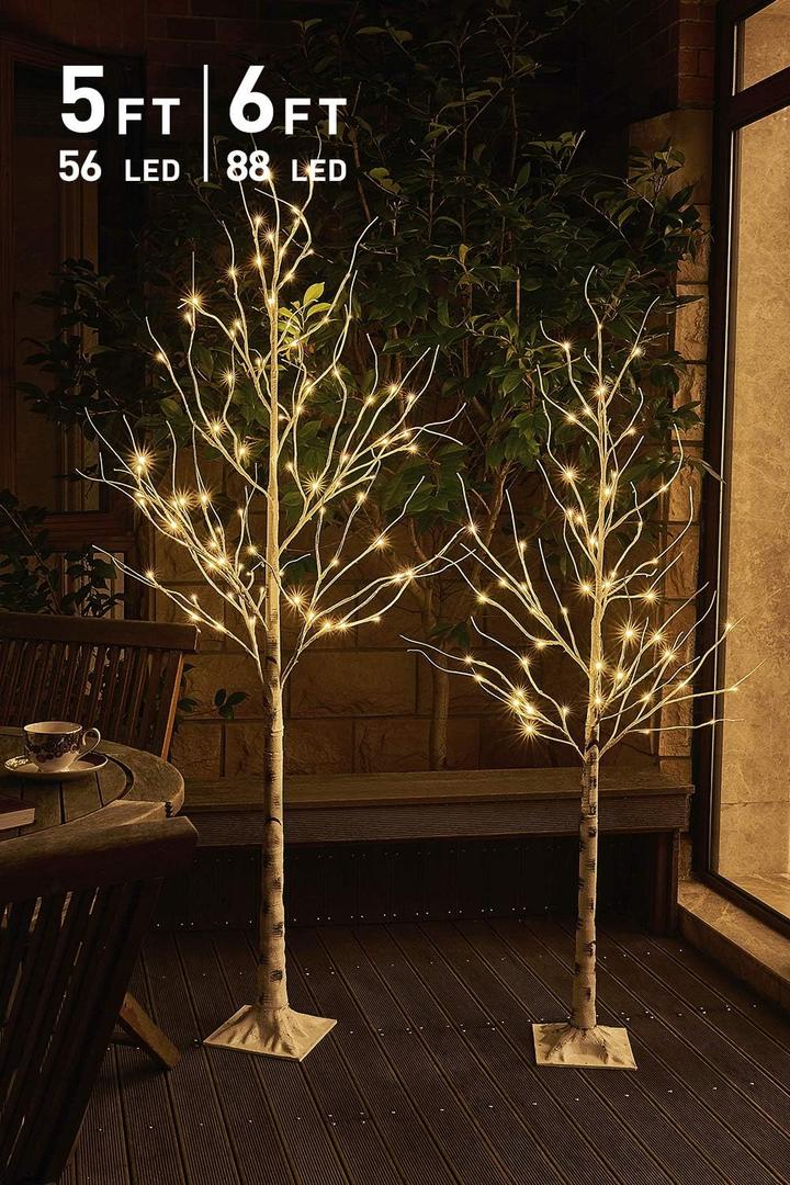 EAMBRITE 5FT 6FT White Birch Tree Set Christmas Tree Decorations, Lighted Artificial Twig Trees Outdoor Indoor, Prelit Tree with Timer & Light Dimmer for Home Porch Xmas Decor (2 Pack, Warm White)