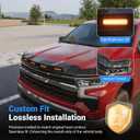 3Pcs Hood Protector with LED Light Compatible with 2022-2026 Chevy Silverado 1500 LT Lightshield Glossy Black Hood Deflector Replacement for 2022-2026 Chevy Silverado Accessories