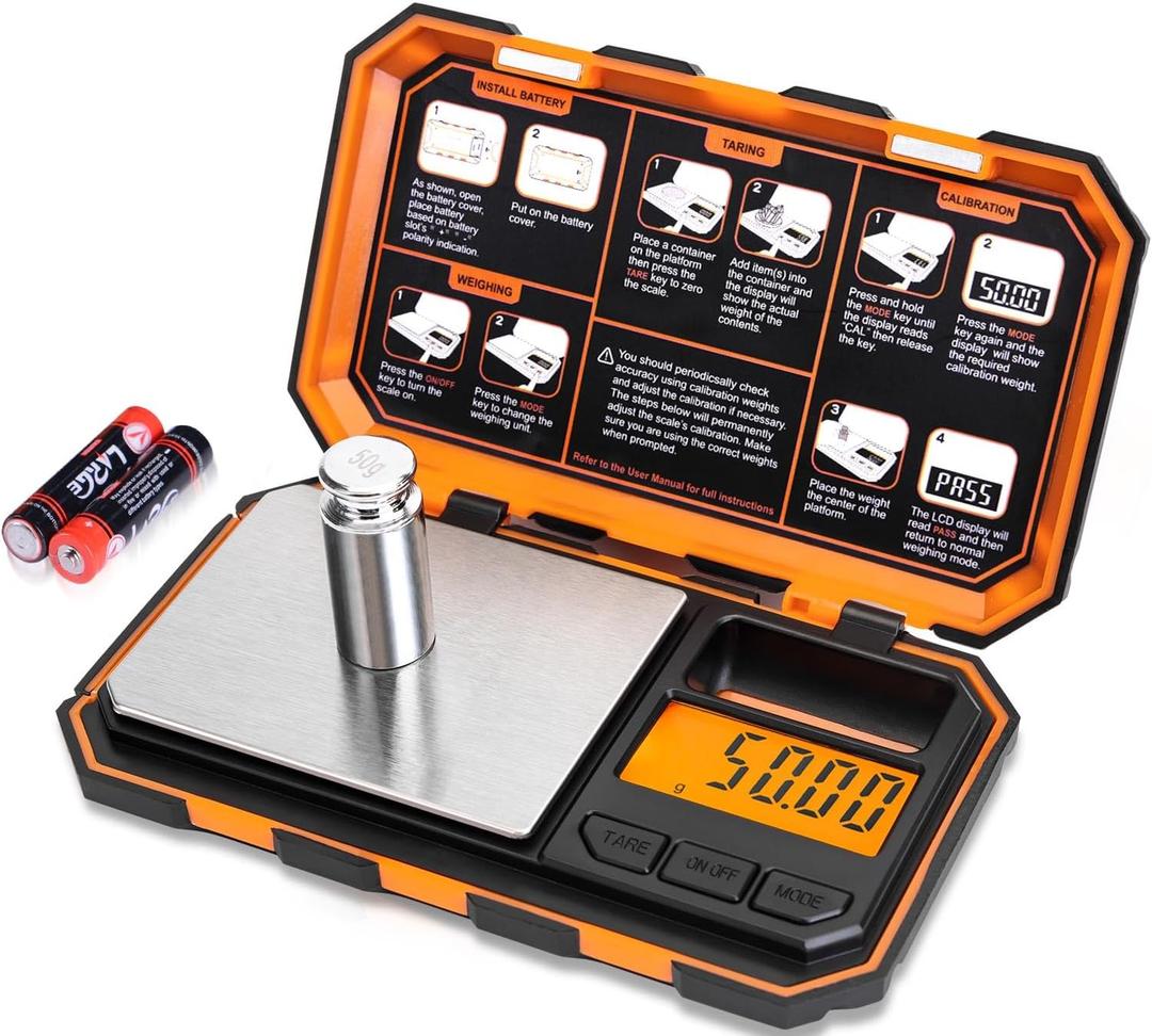 Fuzion Digital Pocket Scale, 200g x 0.01g, 6 Units Conversion Mini Scale with LCD Display, Tare Function for Food, Jewelry, Medicine, Coffee (Battery Included) (Orange)