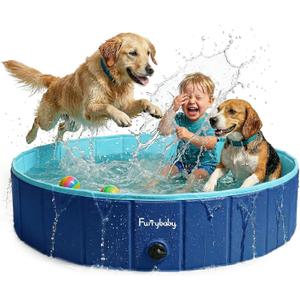 Furrybaby Dog Pool, Foldable Dog Pools for Large Dogs Portable Kiddie Pool Pet Doggie Wading Swimming(Navy 48'') Indoor and Outdoor