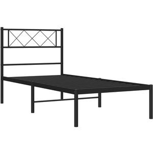 Black Metal Bed Frame, Heavy Duty Bed Frame with Headboard Black Powder Coated Steel Twin Bedframe for Bedroom