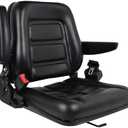 ATQIK Universal Forklift Seat Tractor Seat with Adjustable Backrest,Armrest,Safety Belt and Slide Rail Waterproof PVC Lawn Mower Seat for Tractor, Mower, Skid Loader, Telehandler(Black)