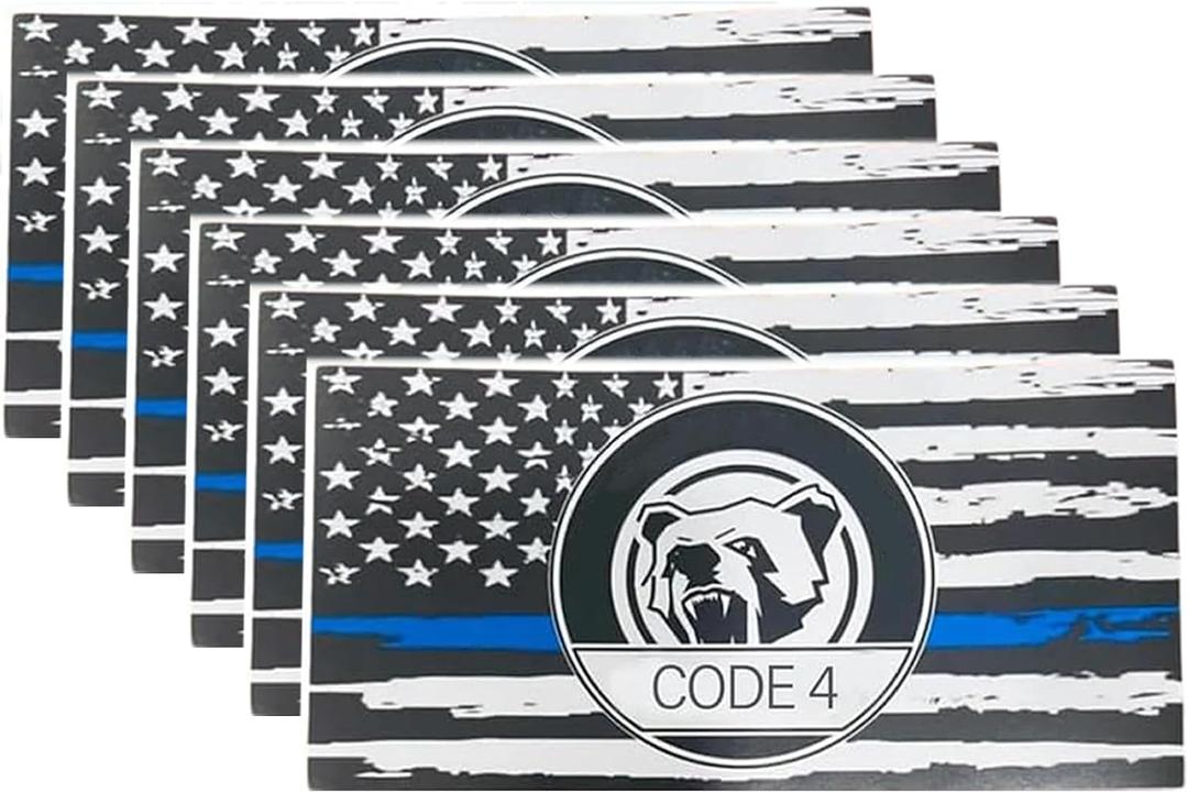 6 x 6pcs Thin Blue line Flag Code 4 Car Sticker Decal, Police Support American Flag Bumper Stickers for Cars Trucks Window Laptop, Bandera de polica la lnea Azul para carro