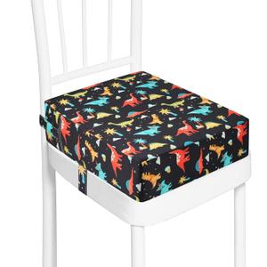 Toddler Booster Seat for Kitchen Chair Dining Table, Washable Thick Strong Support Portable Booster Chair for Toddlers Eating, Easy Cleaning Booster Seat Cushion Detachable with Adjustable Straps (Black)