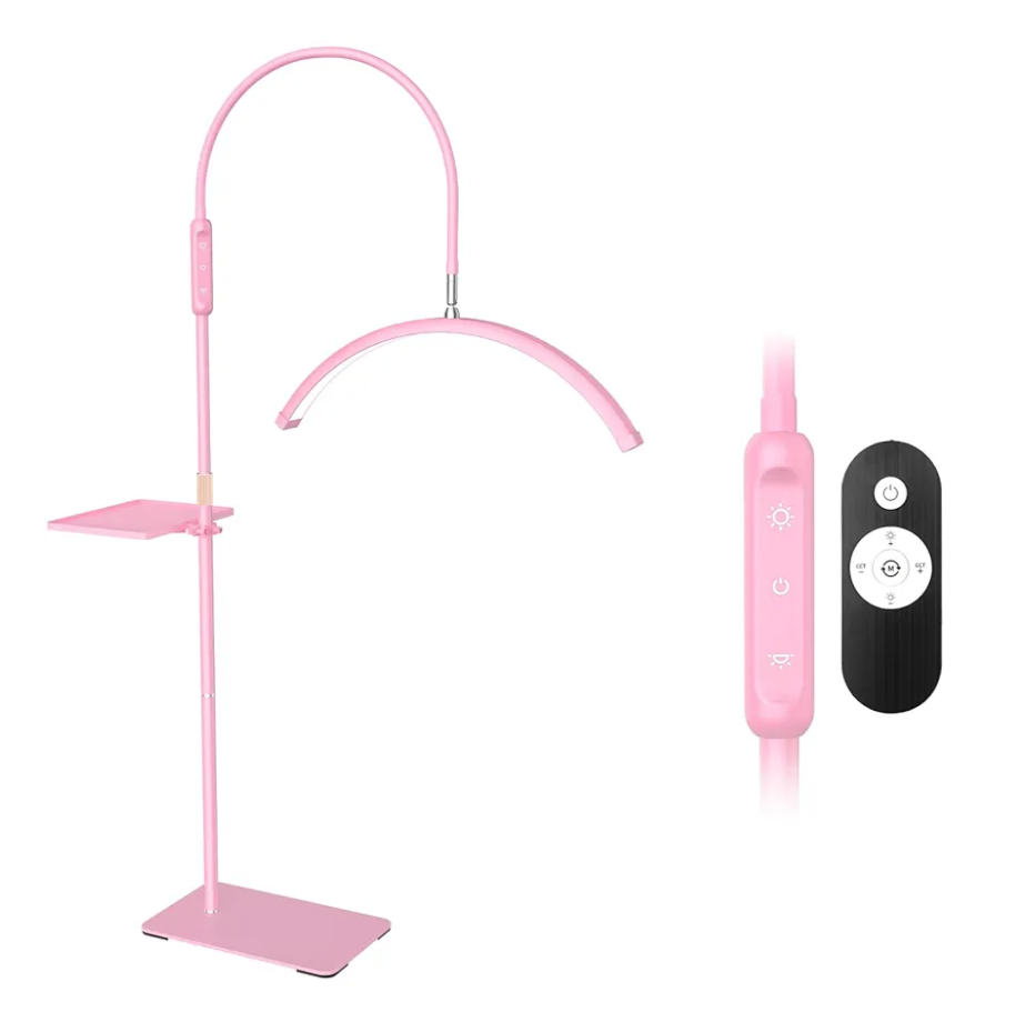 Lash Light for Eyelash Tech, Led Floor Lamp Half Moon Light for Eyelash Extensions, Tattoo Artists, Nail Tech, Skincare, Esthetician Lights, Office, Bedroom,with Stand Tray, Pink