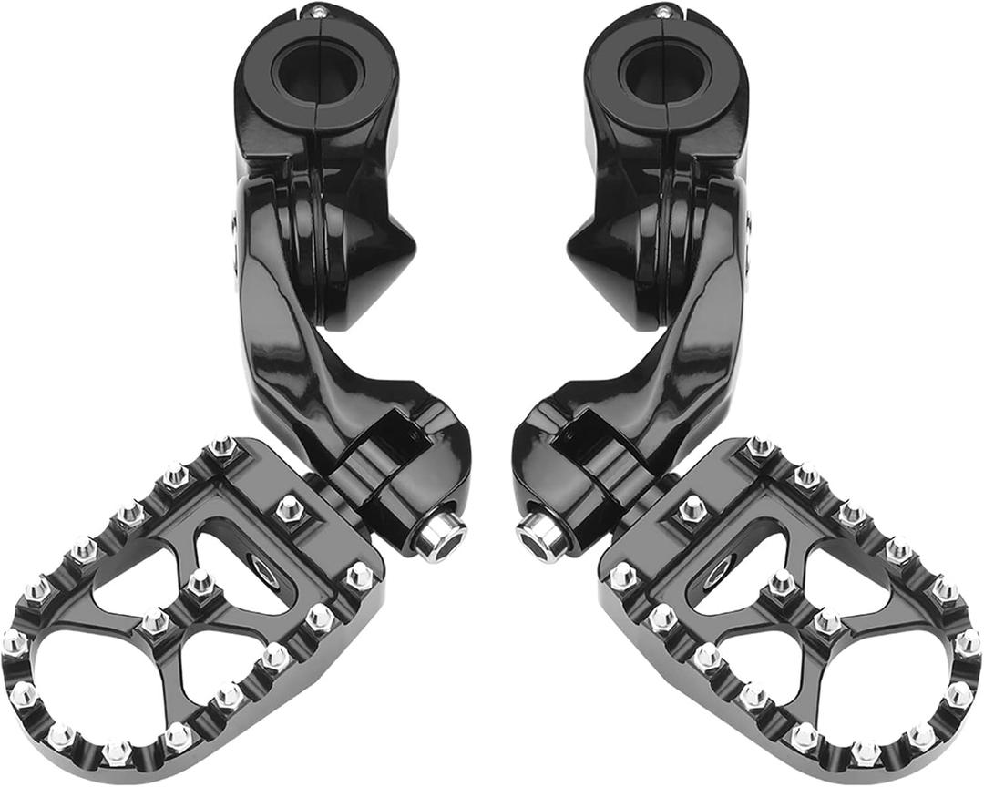 Motorcycle Highway Foot Pegs, FootPeg Pedals, 1.25 inch Highway Bar Footpegs Fit for Harley Touring Honda Kawasaki Suzuki Yamaha (Large Black)