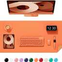 Desk Pad, 35.5" x 17" PU Leather Non-Slip Desk Mat Large Mouse Pad for Desktop, Waterproof Laptop Computer Writing Mat for Office, Home, Work, Gaming, Orange