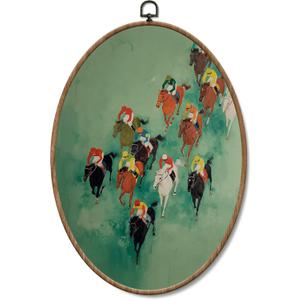 Yorhifa Vintage Racing Horse Jockeys Framed Wall Art, Colorful Jockeys Oval Wall Art, Horse Sports Oval Walls Decor, Rustic Country Equestrian Canvas Artwork Hanging Decor, 8.5x11.5in