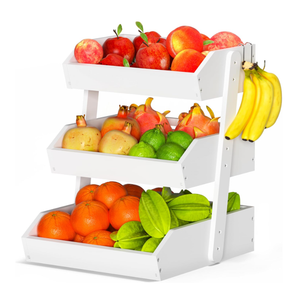 Gmtsl Bamboo Fruit Basket for Kitchen– 3 Tier Fruit Bowl For Kitchen Counter, Large Fruit Holder With Banana Hangers, Idea For Vegetable Storage, Bread Display, Snack Organizer(White)