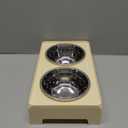 Jovrun Elevated Dog Bowls for Small Dogs and Cats, Non-Slip Cat Bowls with 2 Thick 5.5" Stainless Steel Dishes, Dog Feeder 2 Heights Adjustable to 2.6"-5.3" (Beige)