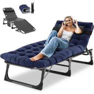 DoCred Heavy Duty Chaise Lounge Chair, Adjustable 5-Position Folding Chaise Lounge Chairs for Outside, Portable Lay Flat Beach Lounge Chair for Outdoor Sunbathing Beach Pool Lawn Camping