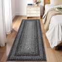 2x6 Boho Runner Rug Braided Print Hallway Area Rug Machine Washable Throw Floor Cover Non Slip Moroccan Runner Carpet for Kitchen Farmhouse Rustic Carpet for Living Room Bedroom, Black