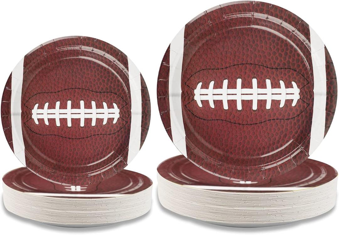 gisgfim 72Pcs Football Paper Plates Tailgate Birthday Party Decorations Football Party Supplies 9 and 7 Inch Set, Disposable Football Food Trays for 2026 Football Game Day Decor Superbowl Party Favors
