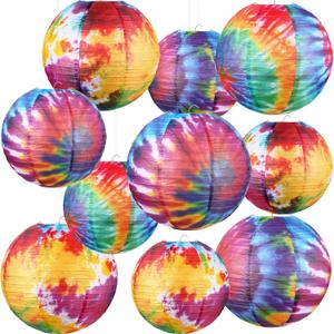 10 Pcs Tie Dyed Groovy Paper Lanterns Chinese/Japanese Lanterns Groovy Party Decorations Tie Dye Party Supplies Classroom Hanging Ceiling Decorations for Home Decor Parties Weddings (8 Inch/ 6 Inch)