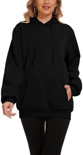 NHUHEQ Womens Hoodies Pullover Unisex Jogger Casual Sweatshirt Long Sleeve Pockets Fashion Fall Winter Clothes, Black XL