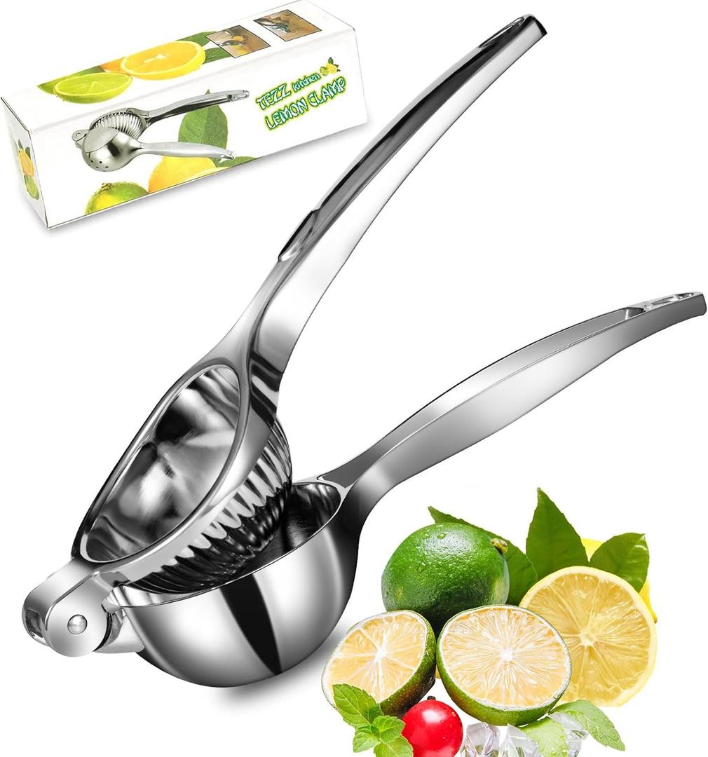 TEZZ Premium Lemon Squeezer, Large Heavy Duty Handhelp Juicer for Lemon, Metal Hand Press Citrus Juicer, Lime Squeezer Bar Tool, Manual Citrus Press (Silver)