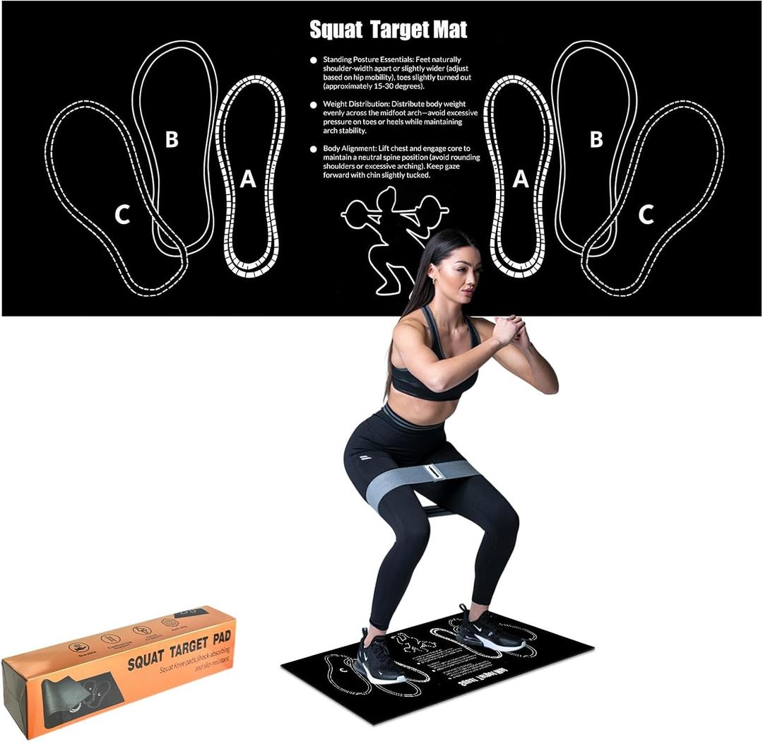 Squat Mat With Foot Position - Anti Slip Training Mat, Perfect for Leg and Abdominal Exercises. Squat Pads Can Activate Muscles and Prevent Sports Injuries,Lightweight and Portable (Black)