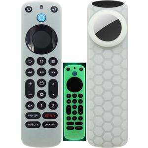 Silicone Cover Compatible with Fir TV Alexa Voice Remote Pro 2022 with Airtag Holder,Tracker Cover with Hole for Tile Sticker,Glow Green