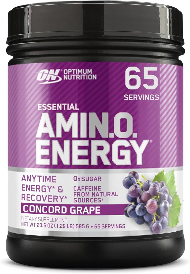 Optimum Nutrition Amino Energy - Pre Workout with Green Tea, BCAA, Amino Acids, Keto Friendly, Green Coffee Extract, Energy Powder - Concord Grape, 65 Servings (Packaging May Vary) (EXP 02/24/28)