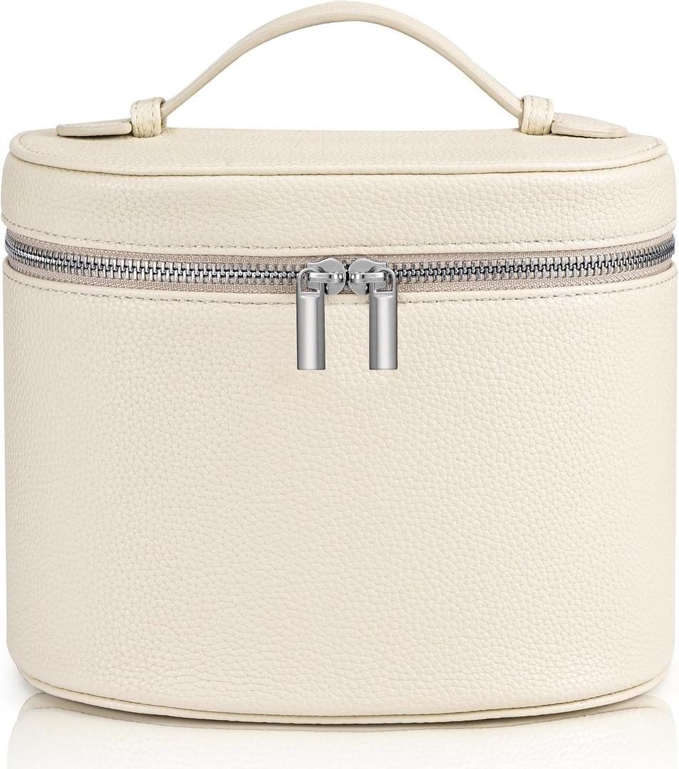 Makeup Bag Vanity Case Cosmetic Bag with Removable Divider Travel Toiletry Bag for Women Portable Make up Box Organizer, Beige