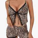 KIFOVEN Women’s Pajamas Set 2 Pieces Cami Crop Top Shorts Pjs Lace Trim Tie Front Sleepwear Lingerie Set, M