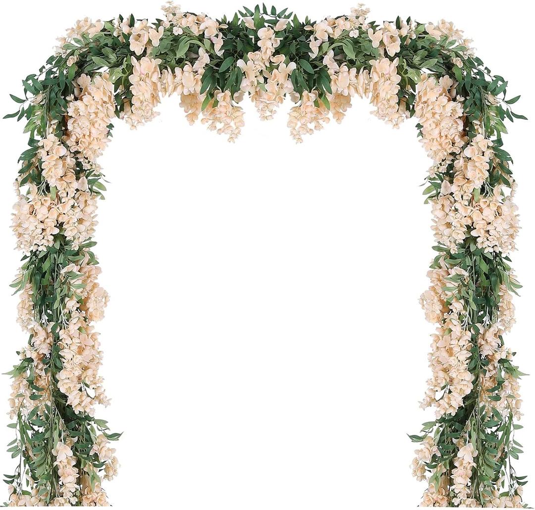 Duovlo 4Pcs 6.6Ft/Piece Imitation Silk Wisteria Garland Hanging Flower Vine for Home Outdoor Garden Ceremony Wedding Arch Floral Decor (Champagne)