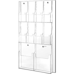 Weysat Acrylic Brochure Holder Wall Mount, Clear Plastic Pamphlet Holder Magazine Display Trifold Flyer Rack Hanging Literature Storage Organizer(2 Magazine Pockets, 8 Pamphlet Pockets)