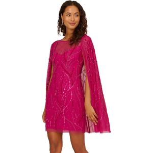 Adrianna Papell Women's Beaded Short Cape Sleeve Dress (6, Hot Orchid)
