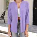 ORANDESIGNE Women's Button Down T Shirts 3/4 Sleeve V Neck Tops Casual Summer Ladies Tees (Purple) XXL