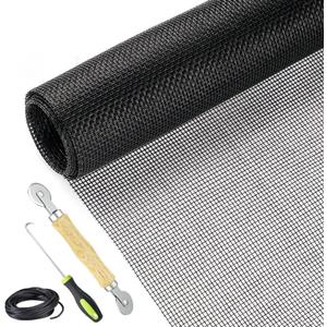 Screen Repair Kit Easy DIY Project 36" x 90" Fiberglass Screen Mesh with Rolling Tool and Screen Retainer Spline Screen Replacement kit for Windows Sliding Doors and Patio Screens (36" x 90", Black)