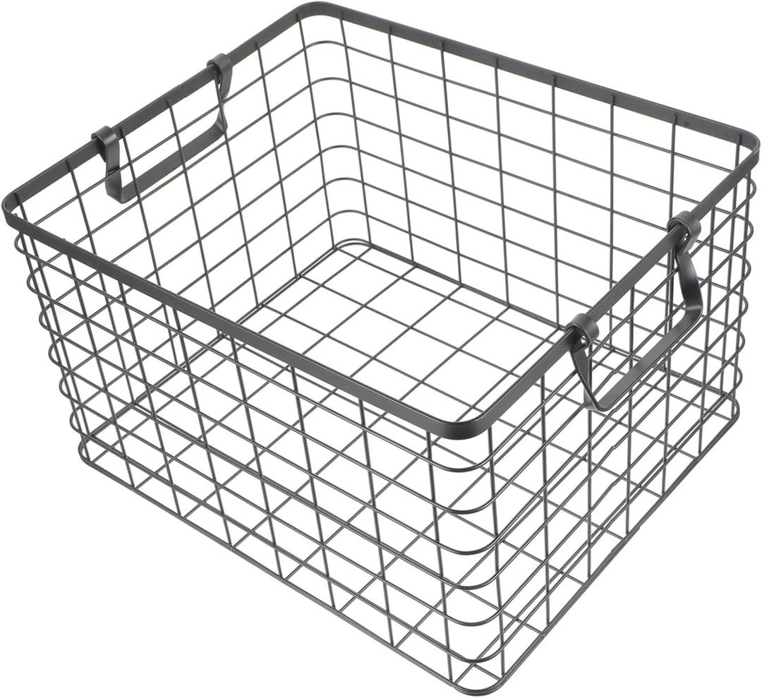 Totority Large Round Wire Firewood Basket Storage Tote Bag Metal Log Holder Rack for Camping Folding Handle Non-slip Base Durable Iron Construction