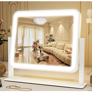 ROLOVE Vanity Mirror with Lights, 14"×12" LED Makeup Mirror, Lighted Makeup Mirror with Lights, Smart Touch Control 3 Colors Dimmable, Lighted Up Mirror for Makeup Desk, Bedroom, Women Gift 