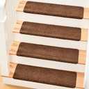 MBIGM Bullnose Non-Slip Stair Treads w/Reusable Adhesive 14 Pack 9.5" x 30" Wooden Steps Protection - TPU Backing with Steel Reinforcement - Anti-Slip Solution Basketweave Brown Non Slip Stair Tread