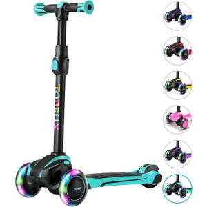TONBUX Kids Scooter for Age 3-12, Toddler Scooter with 4 Adjustable Heights, Light Up 3-Wheels Scooter, Shock Absorption Design, Lean to Steer, Balance Training Scooter for Kids