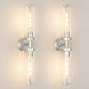 Brushed Nickel Wall Sconces Set of 2, Modern Bathroom Vanity Lights for Mirror, Hardwired Glass Wall Light Fixtures with E26 Base (Bulbs Required) for Bathroom, Bedroom, Hallway, 22.05 Inch