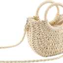 CHIC DIARY Small Summer Beach Straw Bag for Women Crossbody Top Handle Shoulder Handbag Mini Handwoven Rattan Clutch Purse (Beige)
