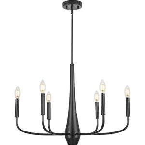 Black Chandelier, 6-Light Modern Farmhouse Chandeliers for Dining Room Light fixtures Over Table Hanging, Industrial Metal Chandelier for Entryway Kitchen Island Bedroom Living Room