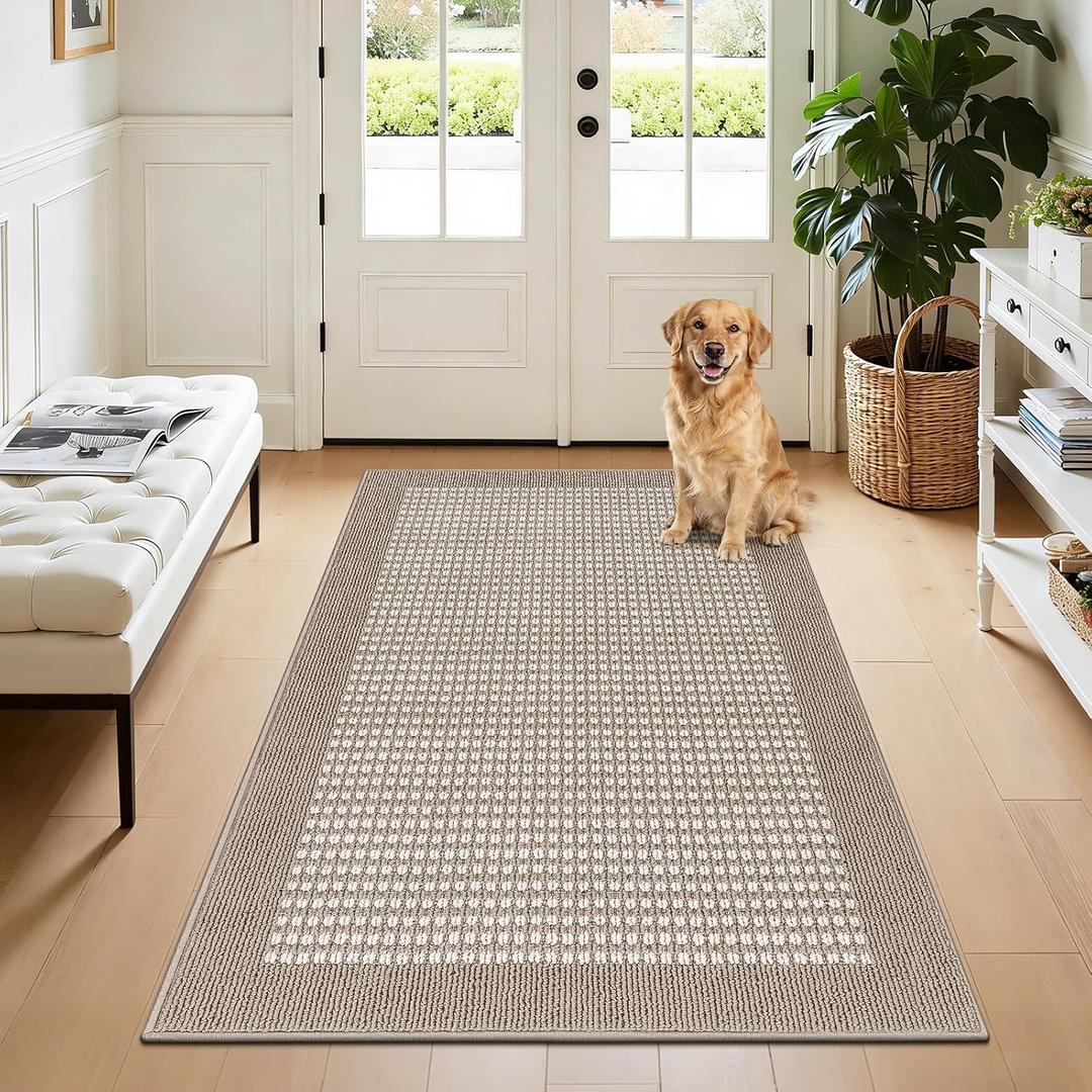 Ileading Indoor Door Mat 3x5ft Absorbent Dog Mats for Muddy Paws,Machine Washable Small Living Room Area Rug with Non-Slip Rubber Backing Low-Profile Inside Carpet for Hallway, Kitchen