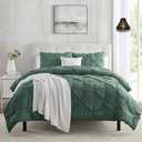 Twin Duvet Cover Set Pintuck - Forest Green 2 Piece With Button Closure, 1 Pinch Pleated Cover 68x90 Inches and 1 Pillow Sham, Luxury Bedding