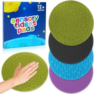 4PC Sensory Wall Fidget Toys for Toddler Baby 1-3 Classroom Must Have Sensory Mats for Kid Autism ADHD Quiet Silicone Tactile Pad Desk Toys Calm Down Item Mini Floor Tiles Fidget Autistic Special Need