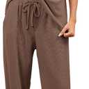 JiniGolla Womens Pajama Sets Waffle Knit Short Sleeve Shirt with Long Pajama Pants Soft Sleepwear Pj Lounge Sets (Brown, M)