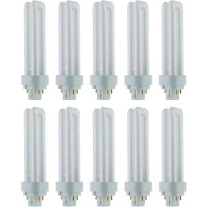 Sunlite Compact Fluorescent PLD 4-Pin Double U-Shaped Twin Tube, 18 Watts, 120 Volts, 1080 Lumens, 5000K Daylight, 4-Pin G24q2 Base, 10 Pack