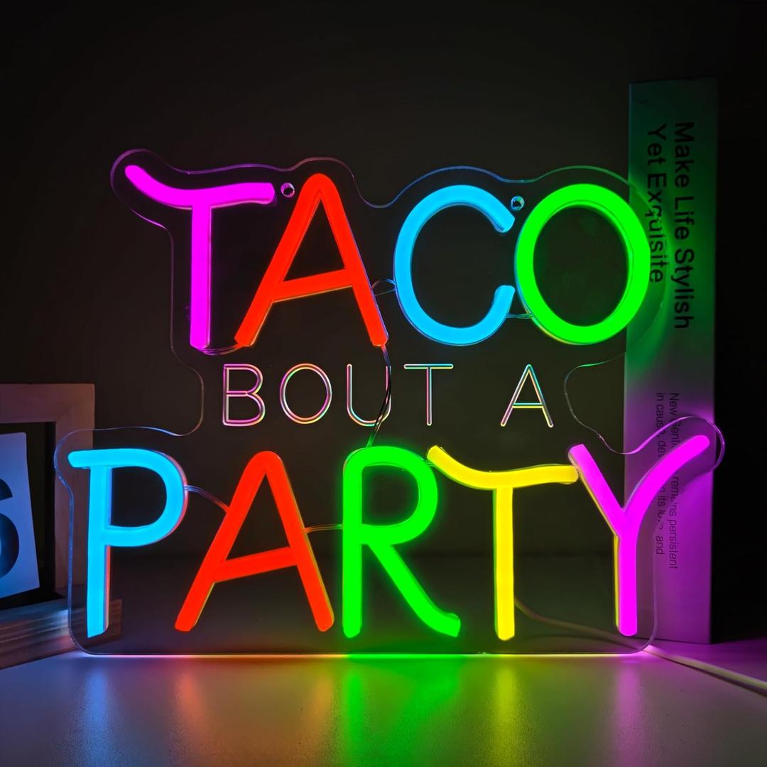 Taco Bout A Party Neon Sign, Dimmable LED Sign Taco Party Decorations, Mexican Decor Mexican Fiesta Decoration for Fiesta Birthday Cinco De Mayo, Living Room Home Wall Decor with USB Powered
