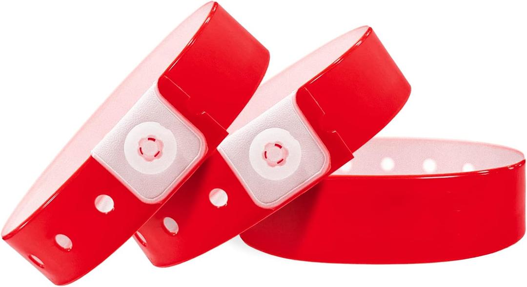 Plastic Party Red Wristbands-100 Pack Colored Vinyl Wristbands for Events-Waterproof Lightweight Security Wrist Bands for Bar Club Festival Music Meeting