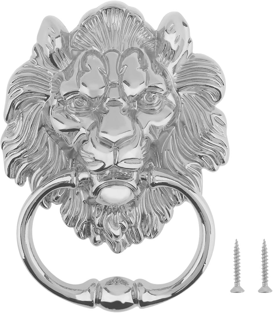 6 Inch Lion Head Knocker, 2 Pack Classical Decorative Front Door Knocker Pull Handle with Mounting Screws (2, Chrome)